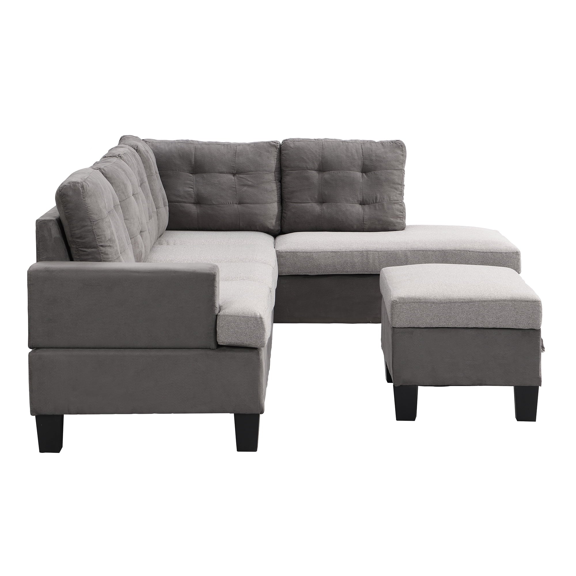 Gray Sofa Set with Chaise Lounge and Storage Ottoman O546