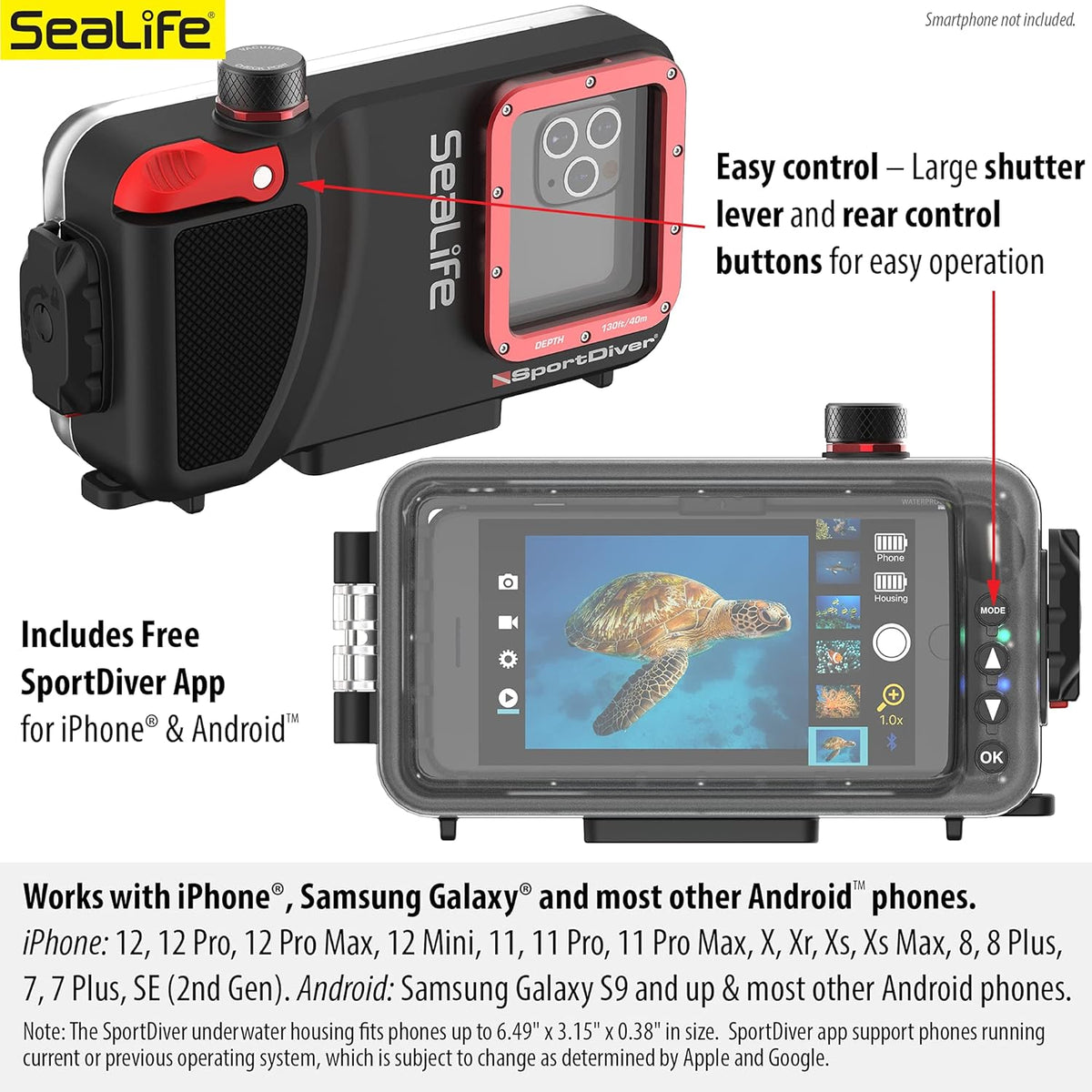 Waterproof Underwater Smartphone Scuba Case, Black, Without Light K937386
