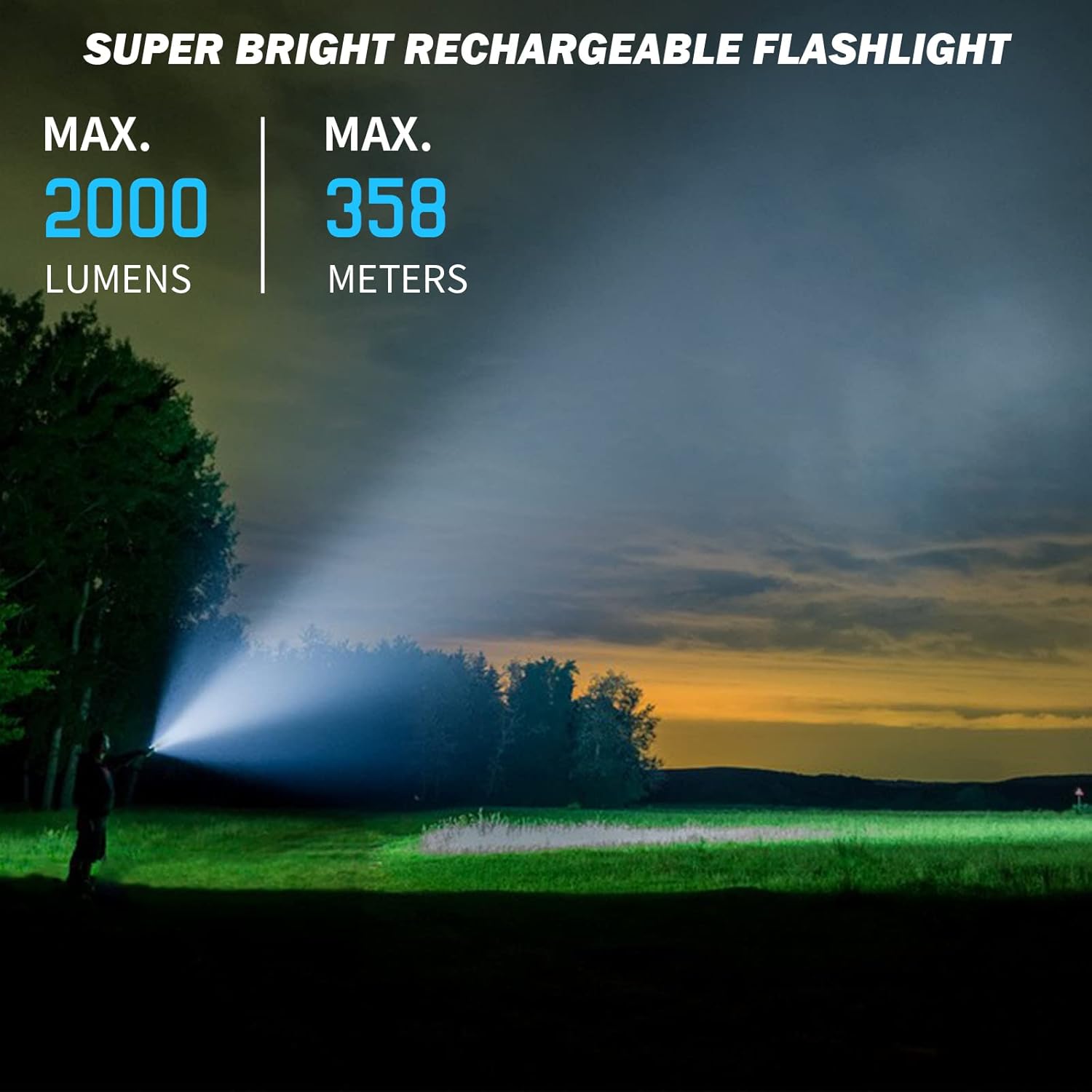 Rechargeable Flashlight 2000 Lumen, Pocket Flashlight with Lanyard, IP68 Waterproof Tactical Flashlight B39736