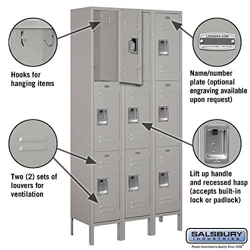 3 Tier 3 Wide Employee Locker, Gray H9028