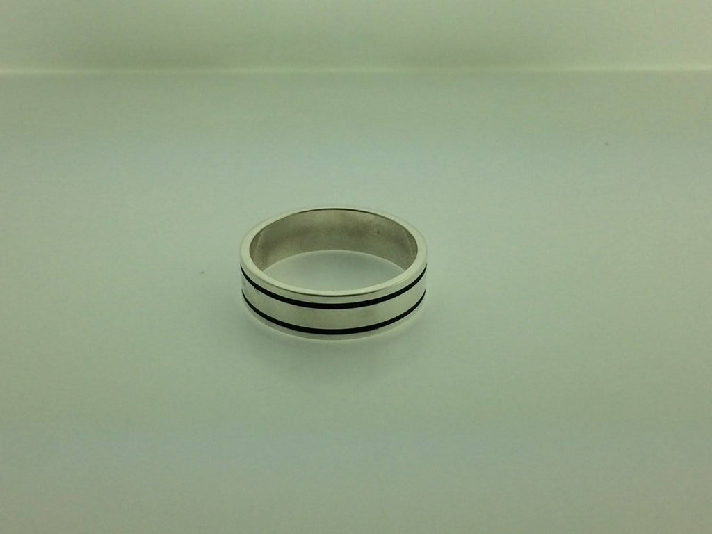 Polished Sterling Silver 6mm Double Black Groove Wedding Band 8 R684