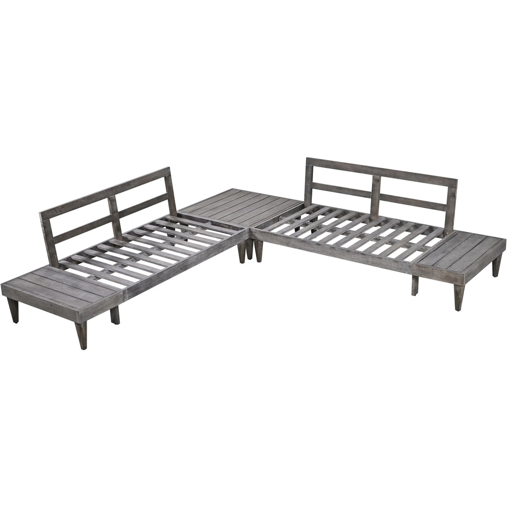 Grey Beige 3 Piece Wood Conversation Set with Coffee Table V97311
