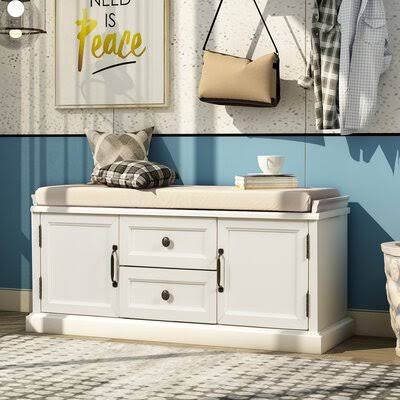 Solid Wood Cabinet Storage Bench White N118184