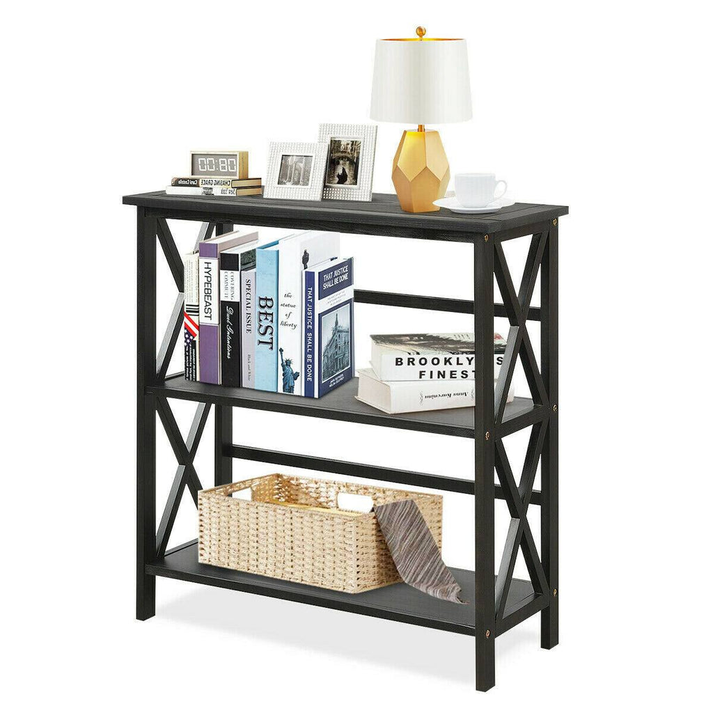 Black 3-Tier Wooden Open Shelf Bookcase G6266