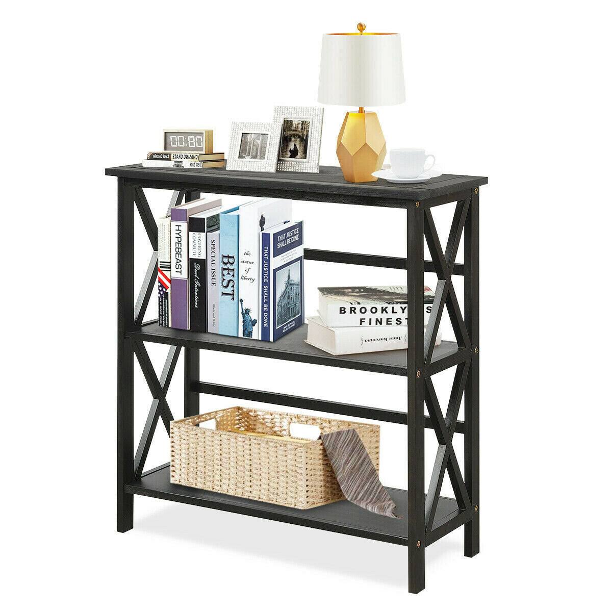 Black 3-Tier Wooden Open Shelf Bookcase G6266