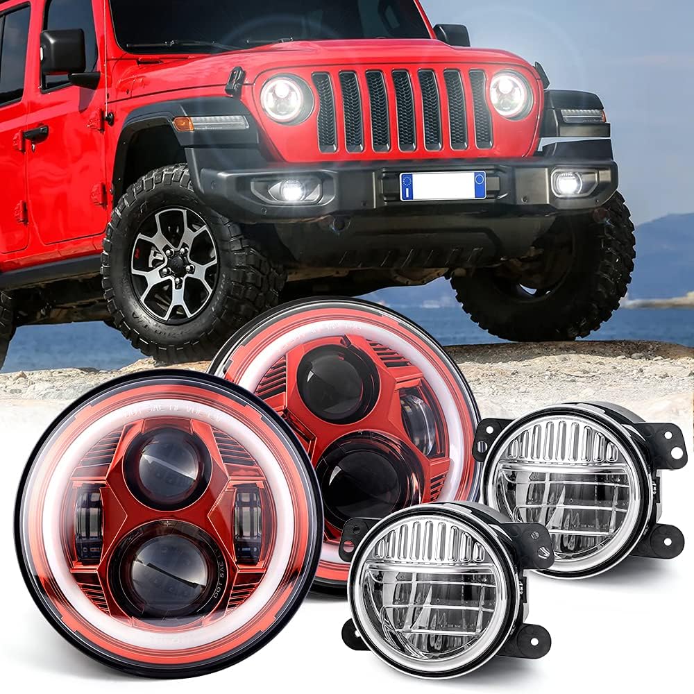 7 inch LED Headlight Round with DRL & Amber Turn Signal + 4 Inch LED Fog Lights N164