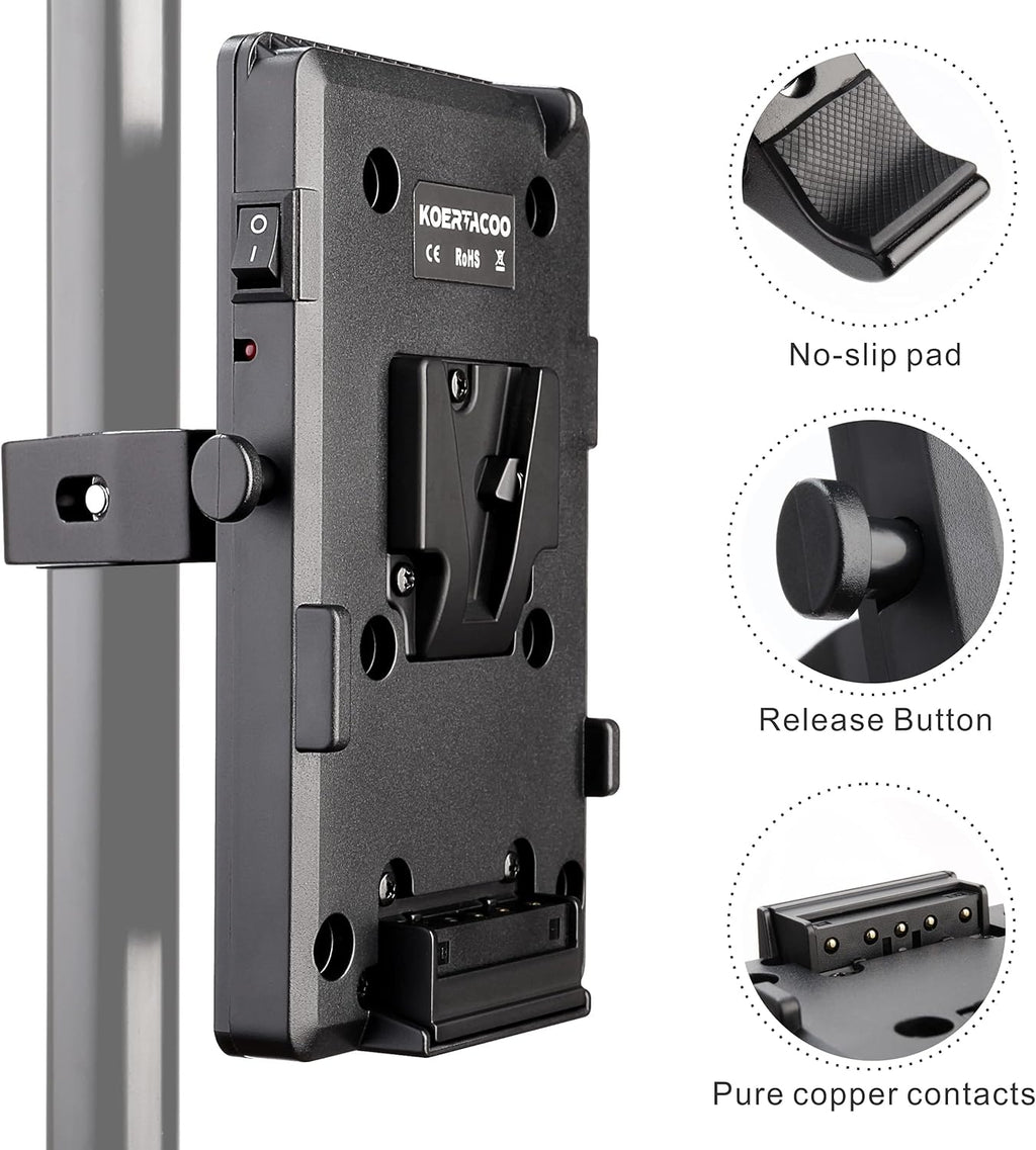 V-Mount Lock Battery Plate Power Supply Adapter with Super Clamp, D-TAP/DC/USB Power Output T1579