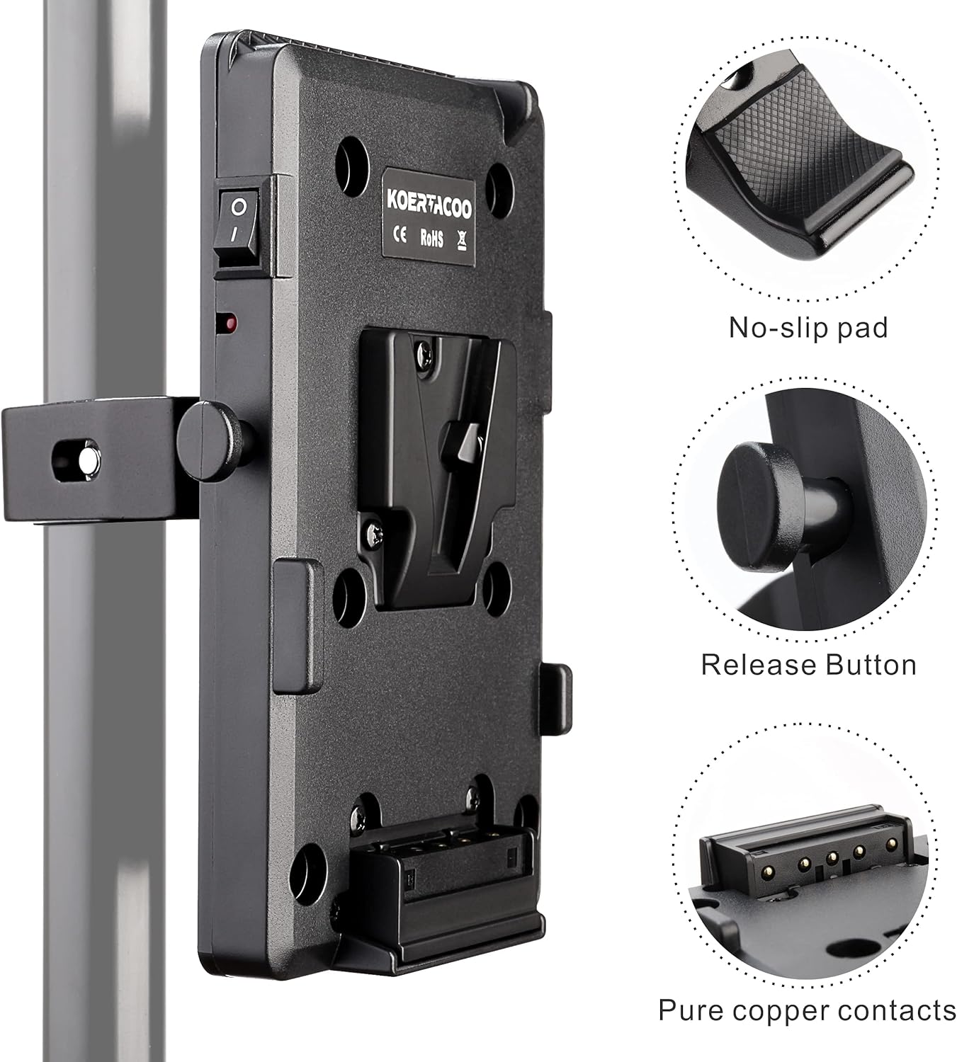 V-Mount Lock Battery Plate Power Supply Adapter with Super Clamp, D-TAP/DC/USB Power Output T1579