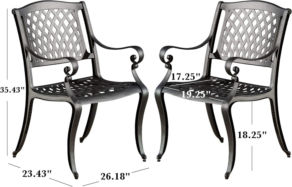 Black Sand Cast Aluminum Outdoor Chairs, 2-Pcs Set P9192