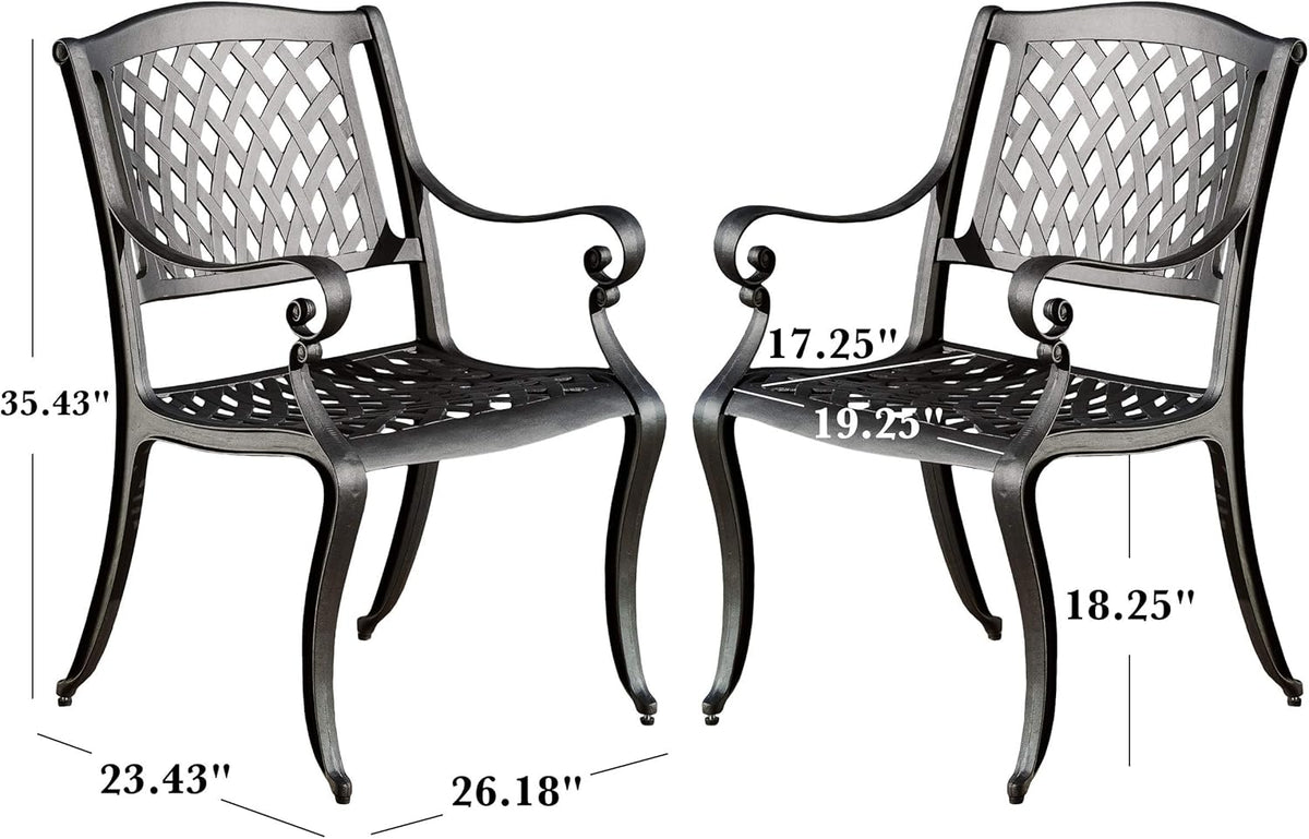Black Sand Cast Aluminum Outdoor Chairs, 2-Pcs Set P9192