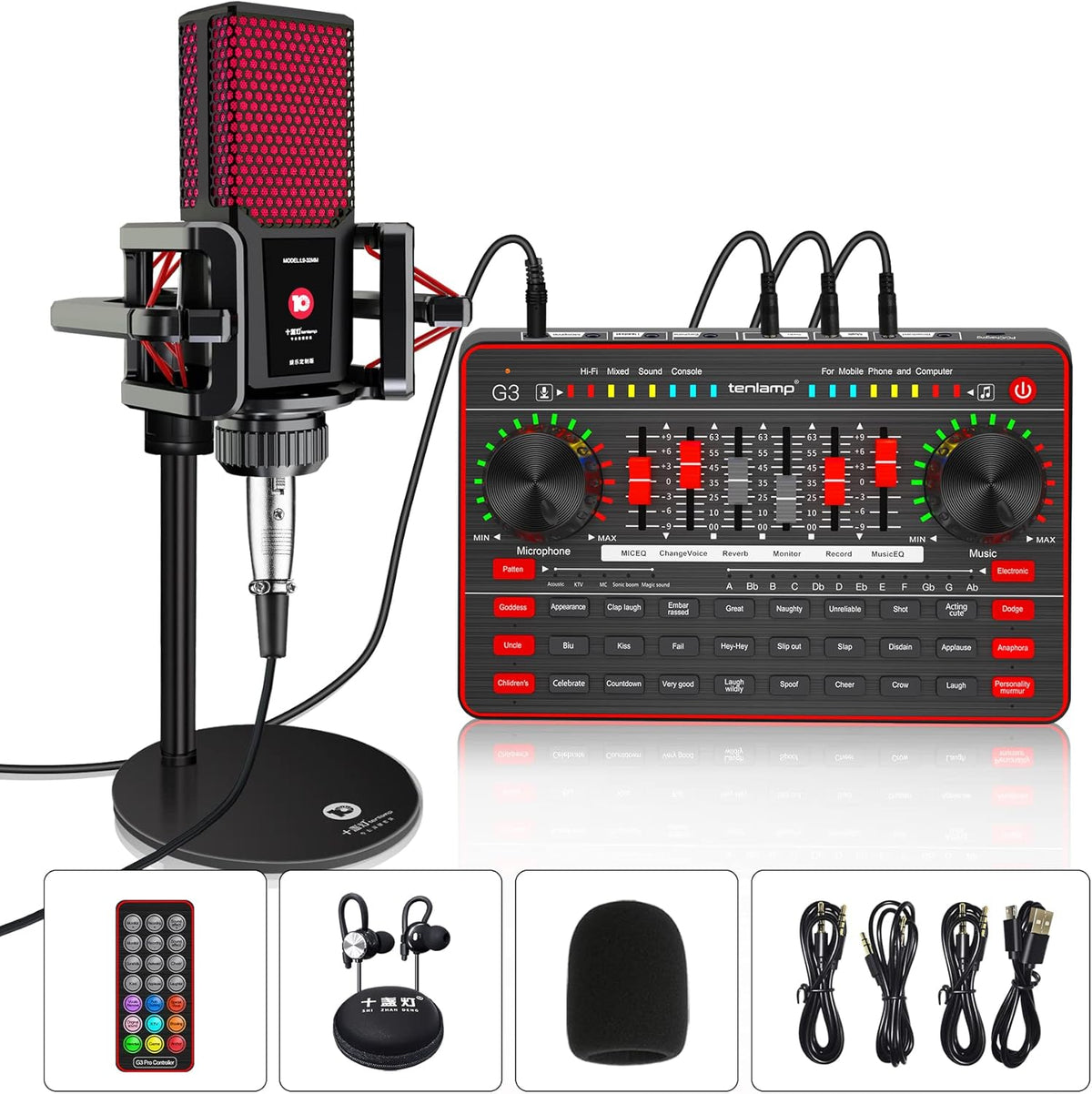 Podcast Microphone Kit with Sound Card and Condenser Mic Z398