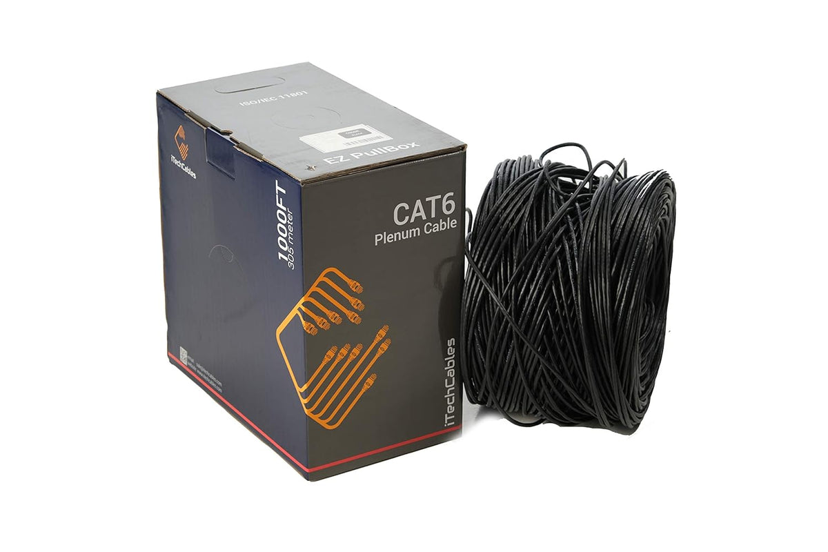 CAT6 Plenum Bulk Ethernet Cable 1000ft, 23AWG 4Pair Solid, Black U137526