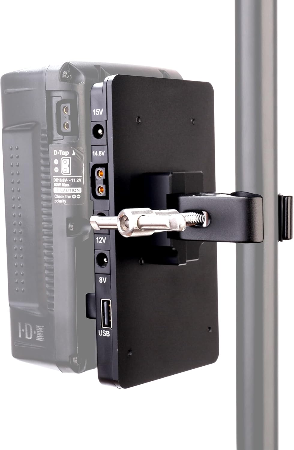 V-Mount Lock Battery Plate Power Supply Adapter with Super Clamp, D-TAP/DC/USB Power Output T1579