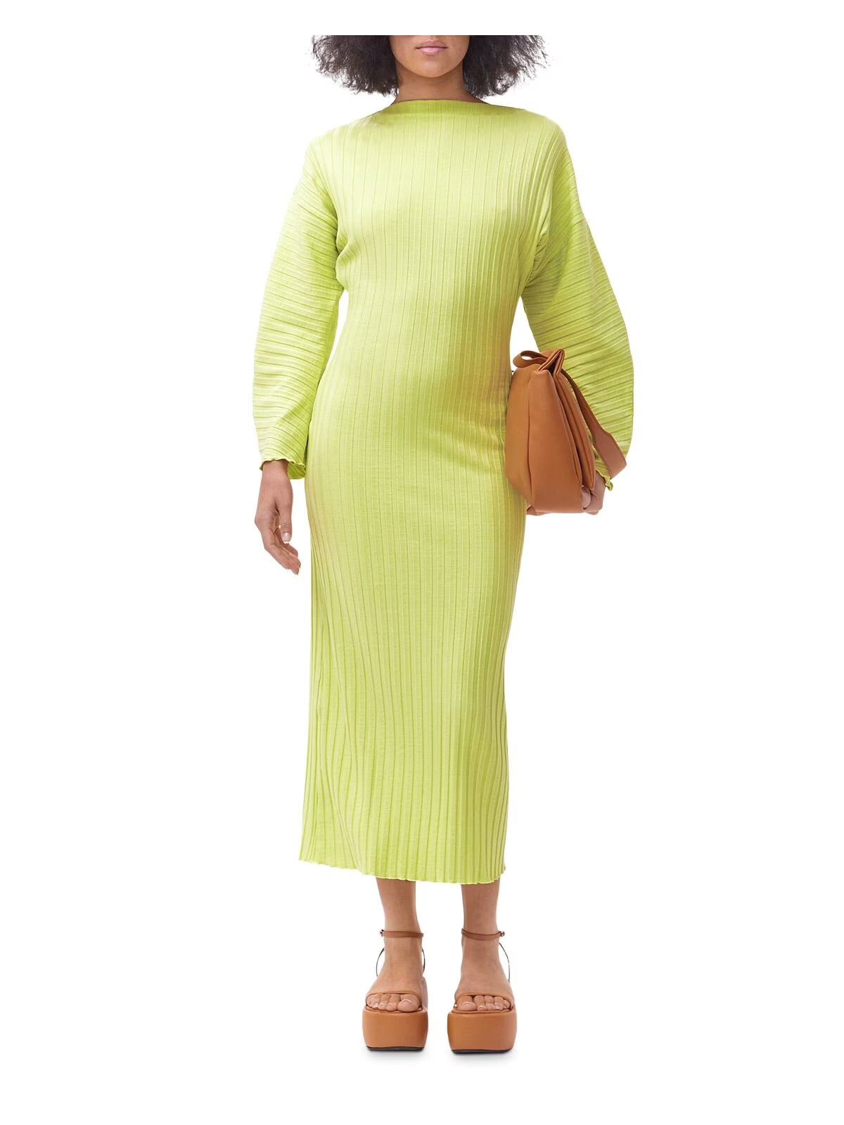 Green Long Sleeve Boat Neck Midi Sheath Dress E922860