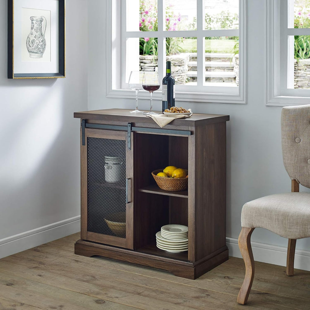 Grey Wash Sliding Slat Door Storage Cabinet I373197