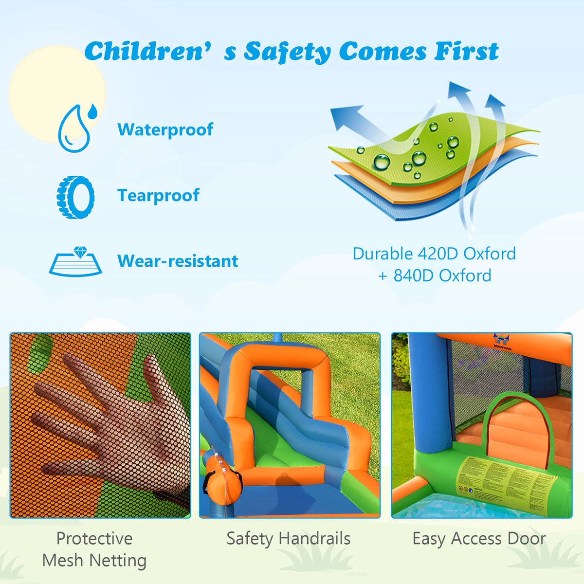 Inflatable Water Slide Bounce Castle with Dual Climbing Walls and 735W Blower A360