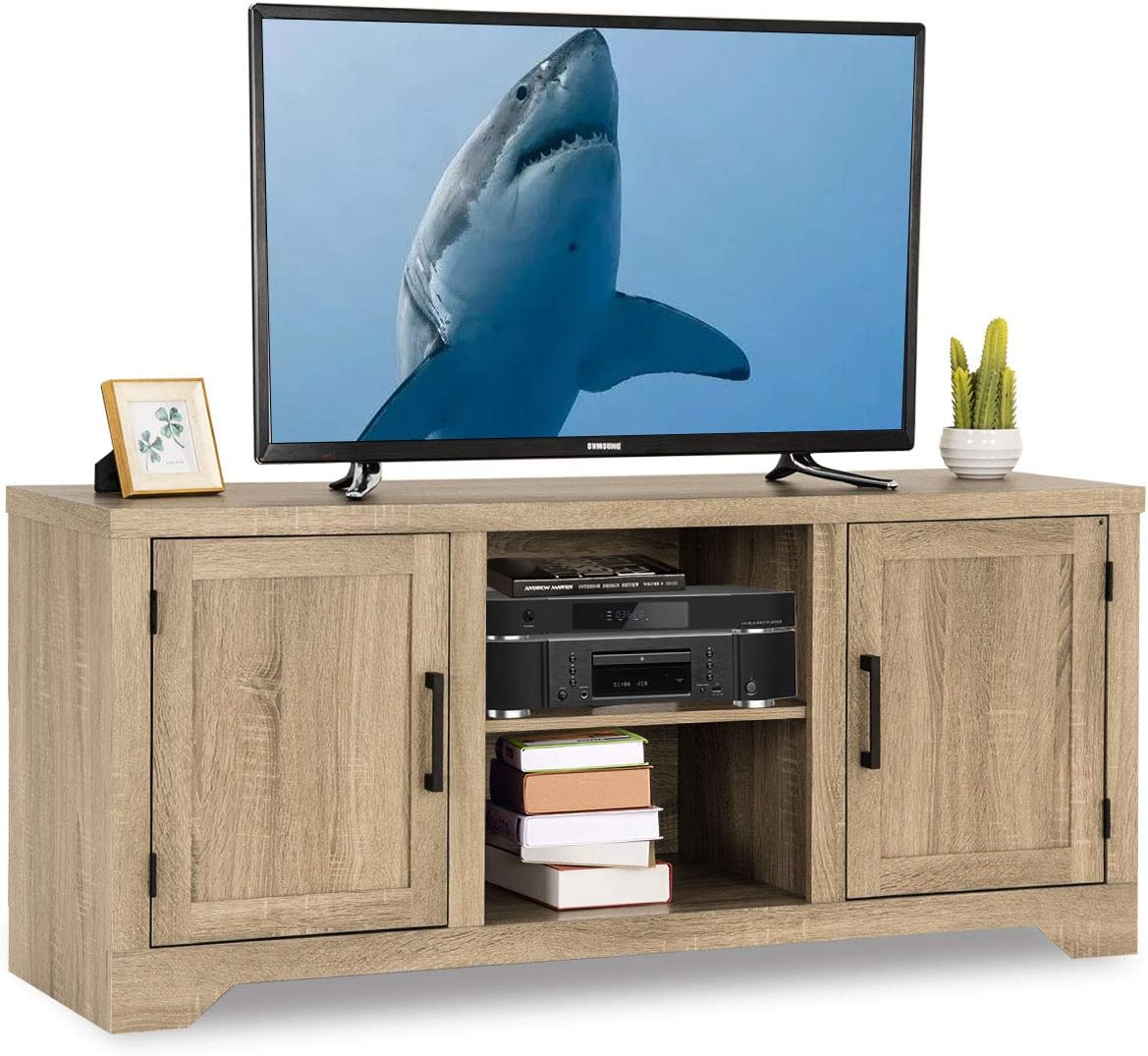 Farmhouse Barn Wood TV Stand with Doors and Shelves A600835