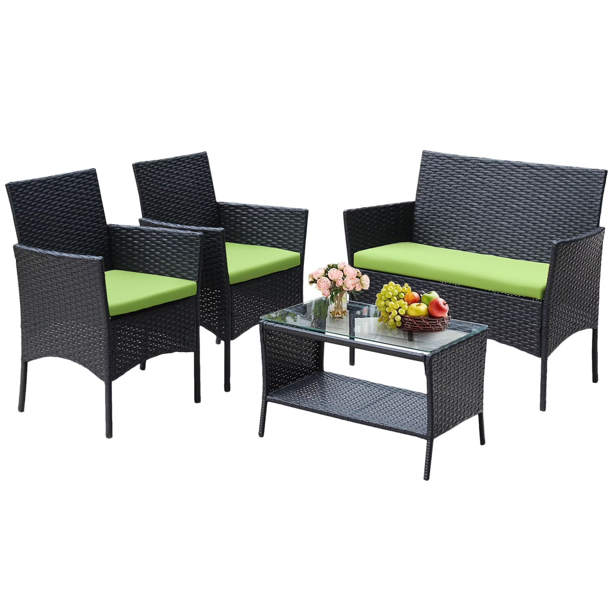 4 Pieces Outdoor Rattan Patio Sofa Set with Coffee Table P873705