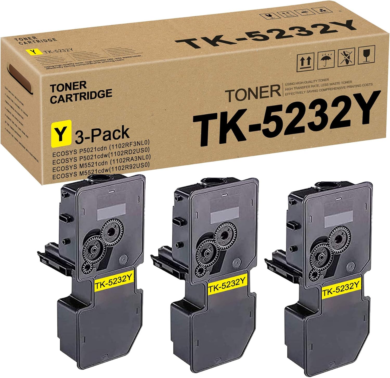 3 Pack Yellow Toner Cartridge Replacement for Kyocera ECOSYS P5021cdn P5021cdw M5521cdn M5521cdw S20444