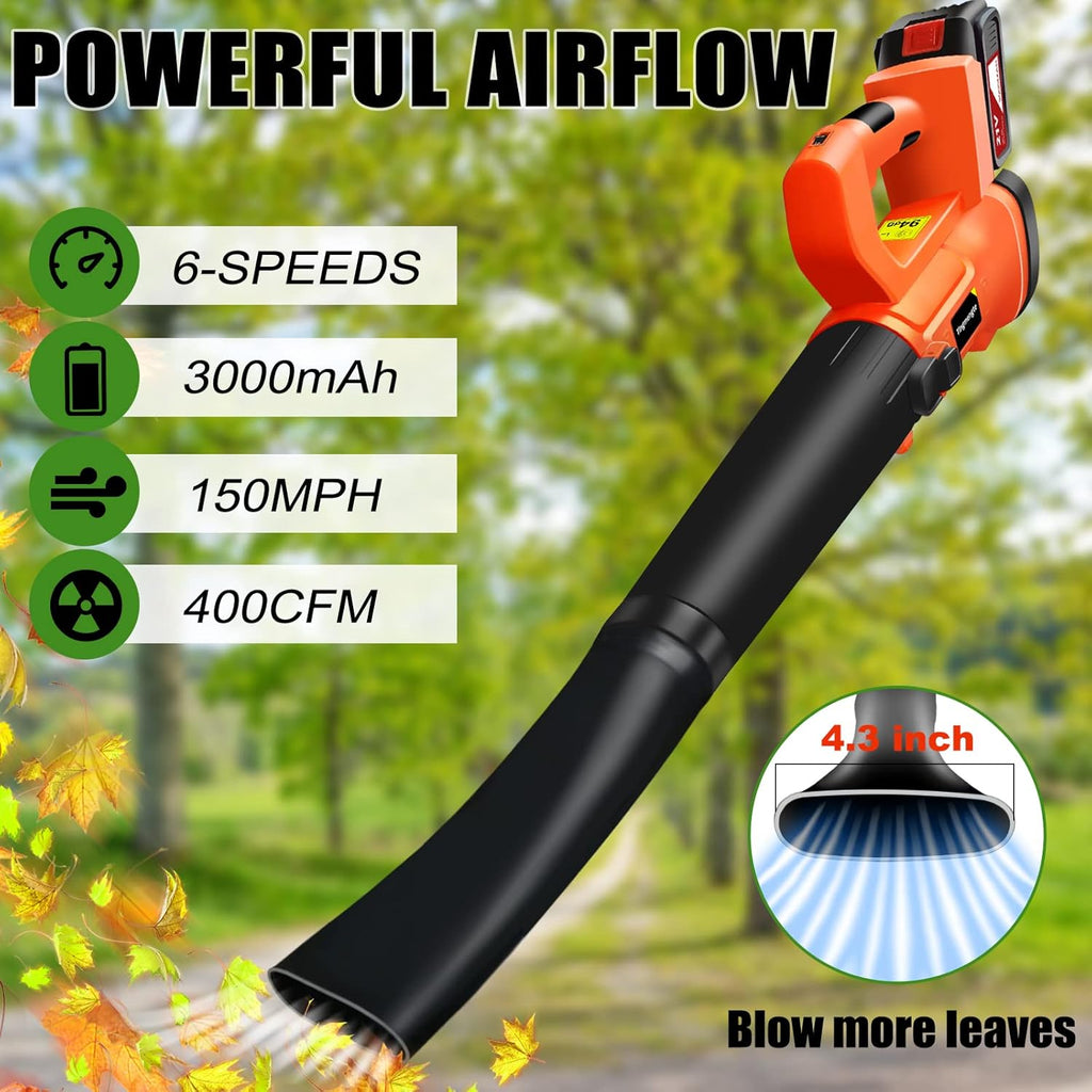 Cordless 400 CFM 150 MPH Electric Leaf Blower with Battery & Charger V611
