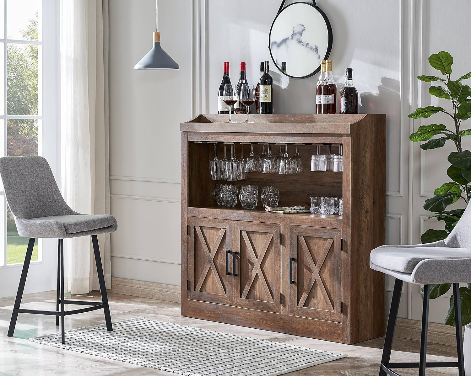 Charcoal Bar Cabinet with Wooden Doors P28646
