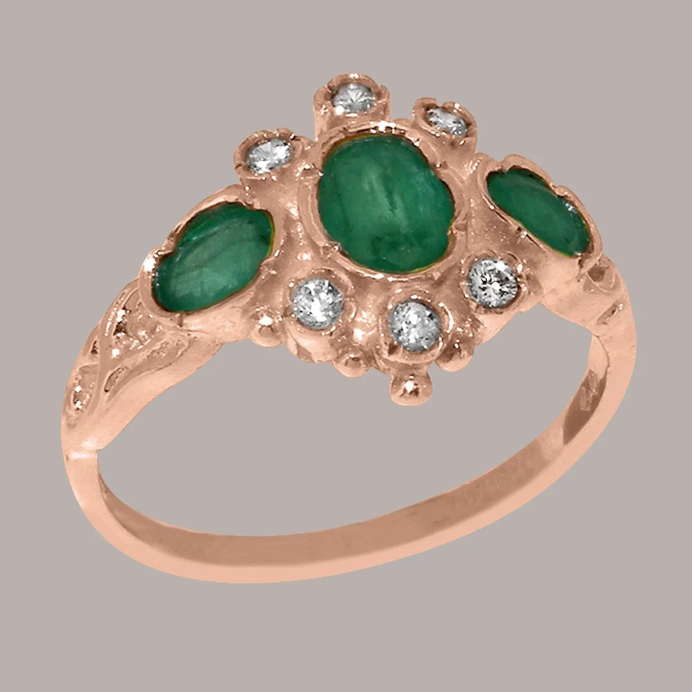 14k Rose Gold Natural Emerald & Diamond Ring B46123