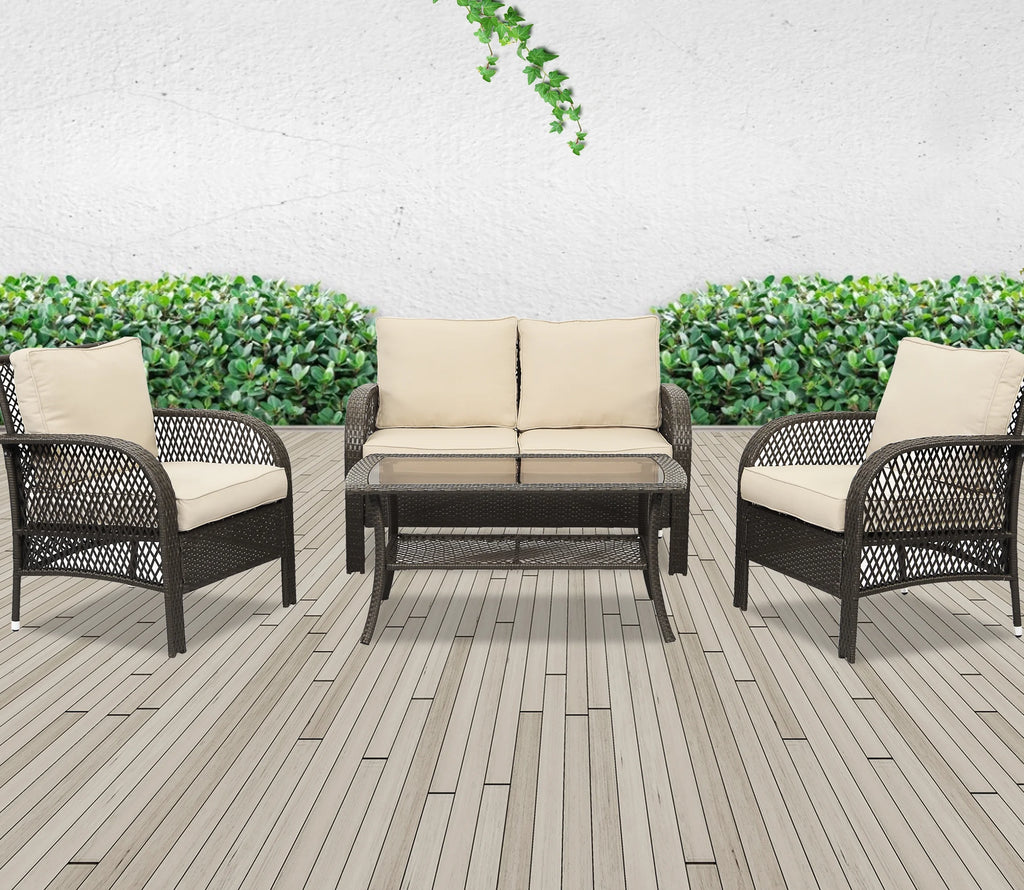 5 Pcs Wicker Rattan Conversation Chairs Set, Brown A116227