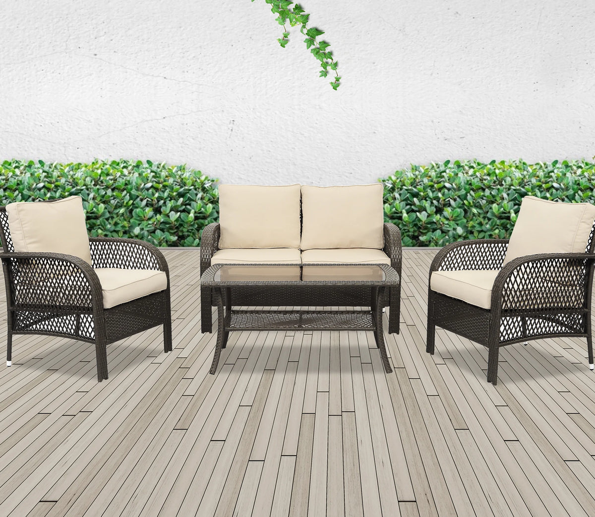 5 Pcs Wicker Rattan Conversation Chairs Set, Brown A116227