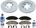 Drilled Slotted Front Brake Kit Rotors & Pads with Hardware Kit & Cleaner & Fluid E557