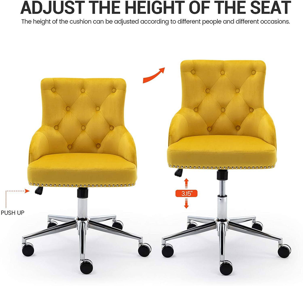 Yellow Tufted Velvet Desk Chair with Arms H1605