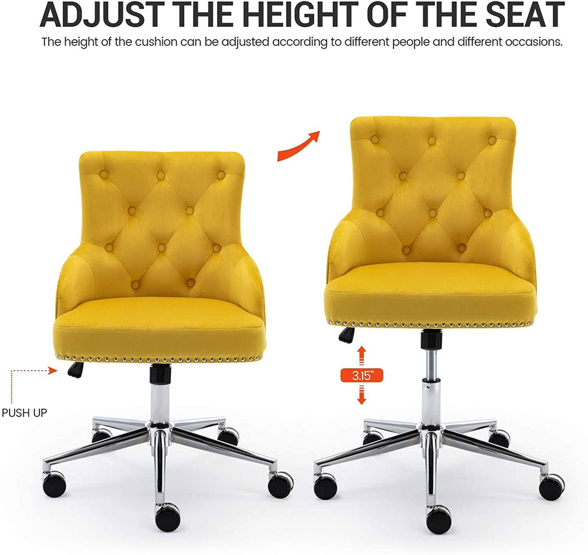 Yellow Tufted Velvet Desk Chair with Arms H1605