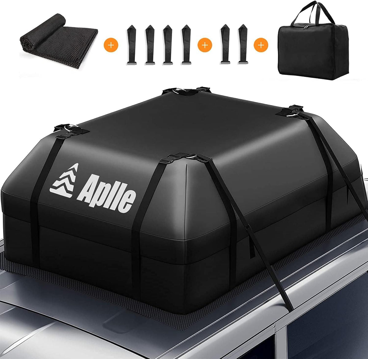 Black 15 Cubic Feet Rooftop Cargo Carrier with Anti-Slip Mat and 8 Reinforced Straps A5159