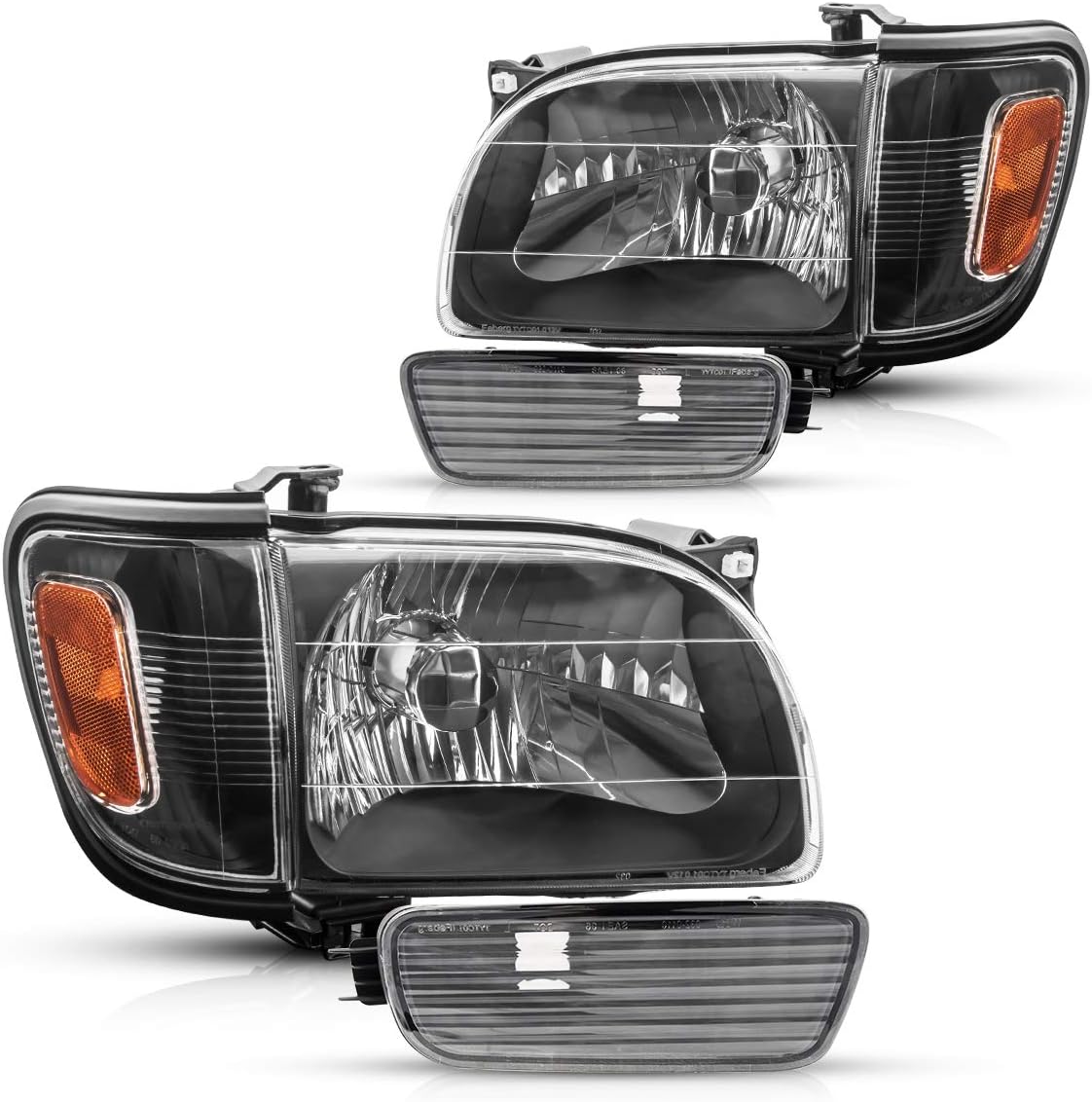 Replacement Headlight Assembly for 2001-2004 Tacoma, Black Housing Clear Lens Amber Reflector Driver & Passenger Side E512548