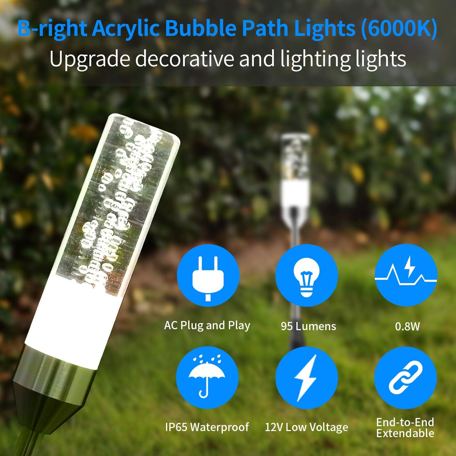 6 Pcs 4.8W LED Pathway Lights IP65 Waterproof Cool White 6000K X90049