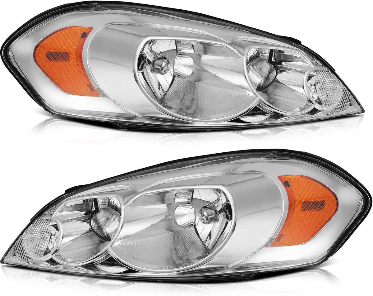 Chrome Housing Amber Reflector Clear Lens Headlight Assembly I66435