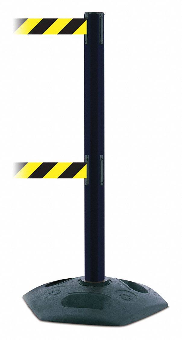 Black Yellow Striped Barrier Post with Belt Q88580