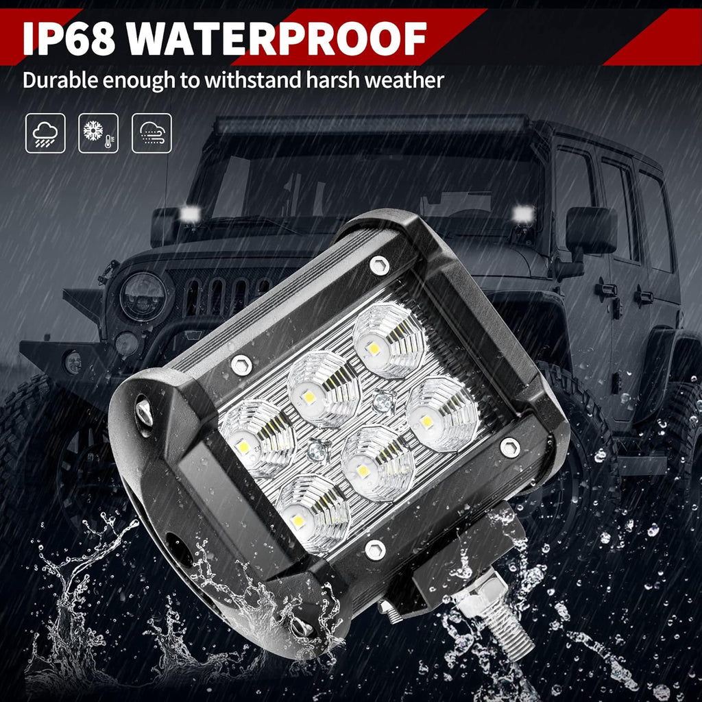 10Pcs 4Inch 18W LED Flood Work Light Waterproof 12V Pack of 2 P692
