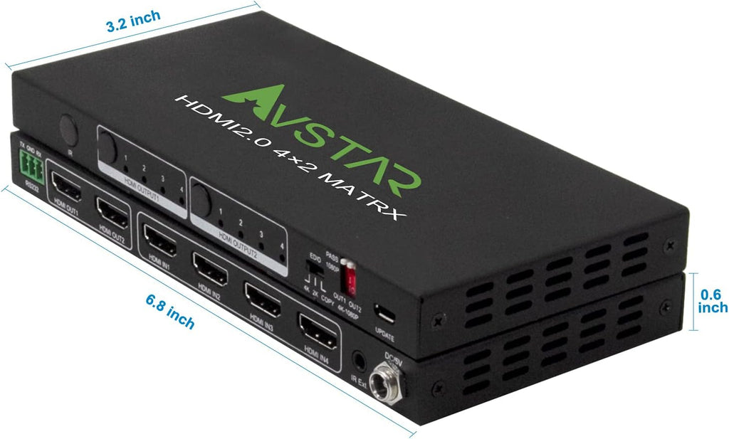 HDMI Matrix Switch 4x2 4K 60Hz HDR EDID Scaler D6002