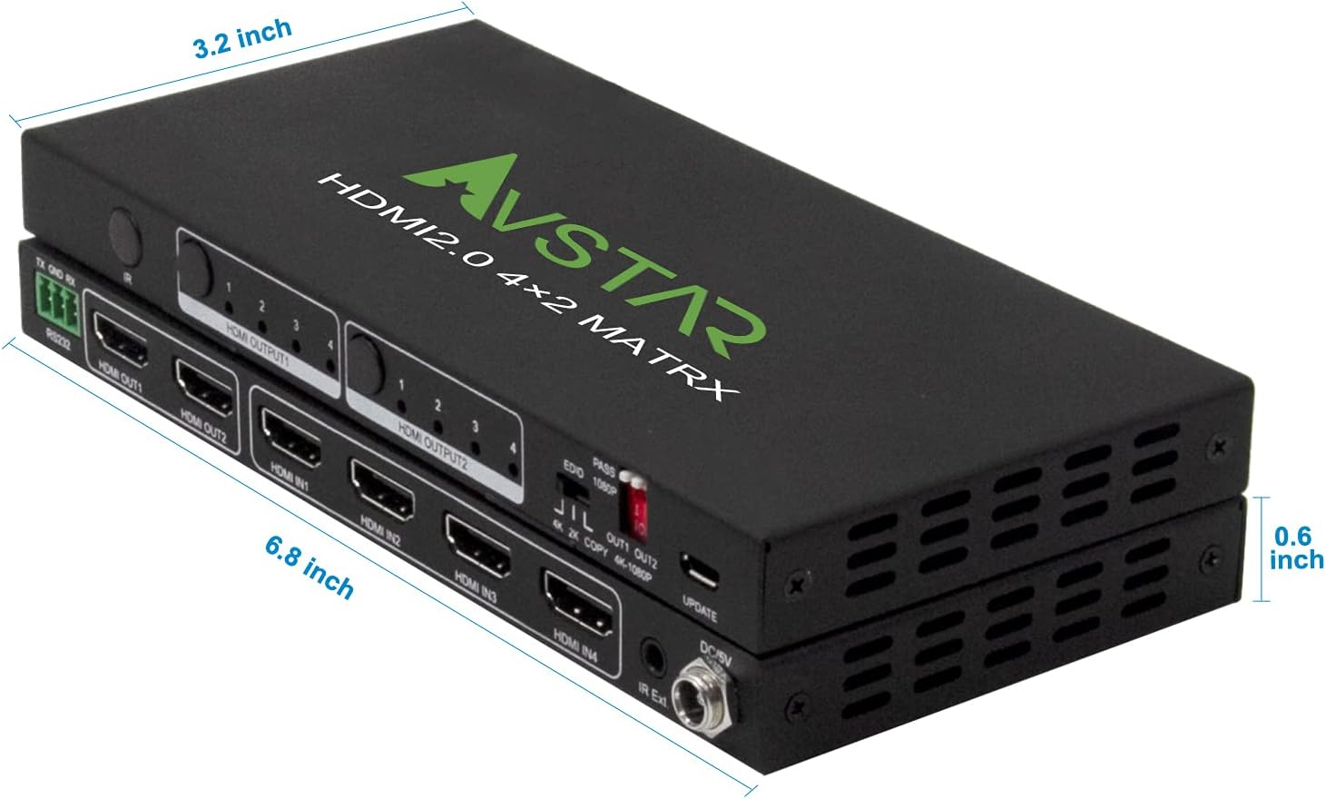 HDMI Matrix Switch 4x2 4K 60Hz HDR EDID Scaler D6002