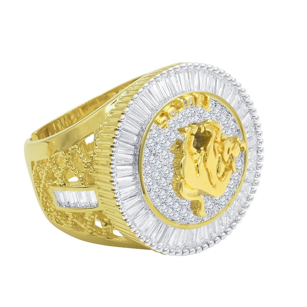 14K Yellow Gold Finish Simulated Diamond Taurus Ring J48874