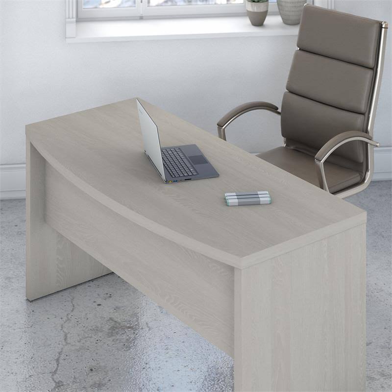 Bow Front Desk and Credenza with Mobile File Cabinet in Gray Sand D34165