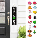 Black Interchangeable Mini Wooden Door Sign with 15 Pcs Ornaments Y538