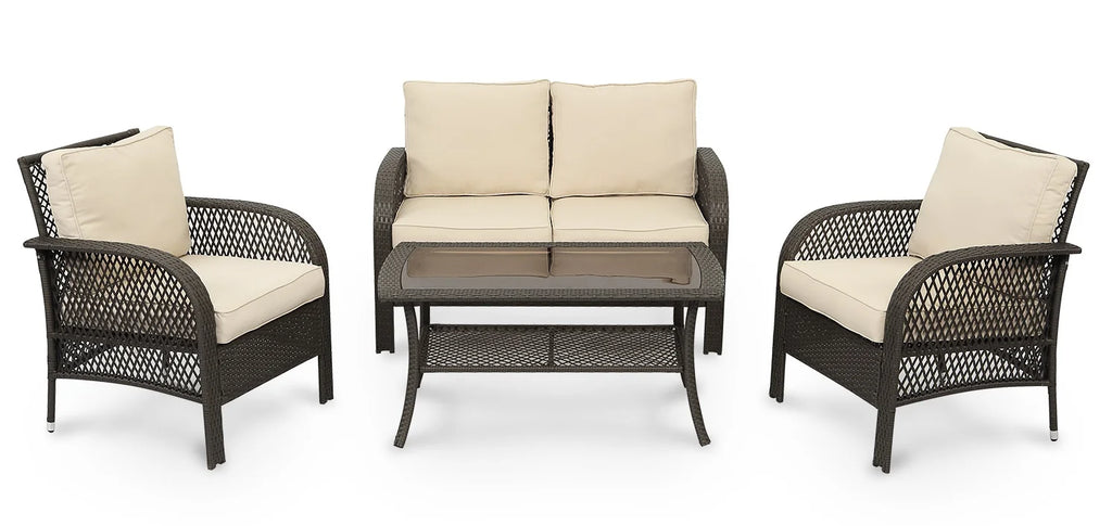 5 Pcs Wicker Rattan Conversation Chairs Set, Brown A116227