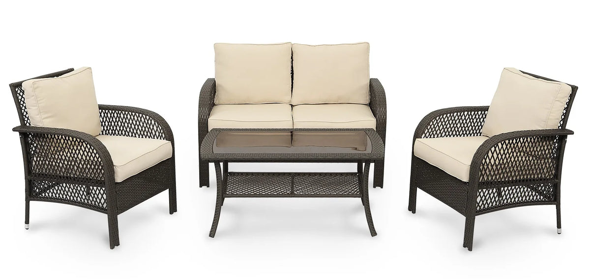 5 Pcs Wicker Rattan Conversation Chairs Set, Brown A116227