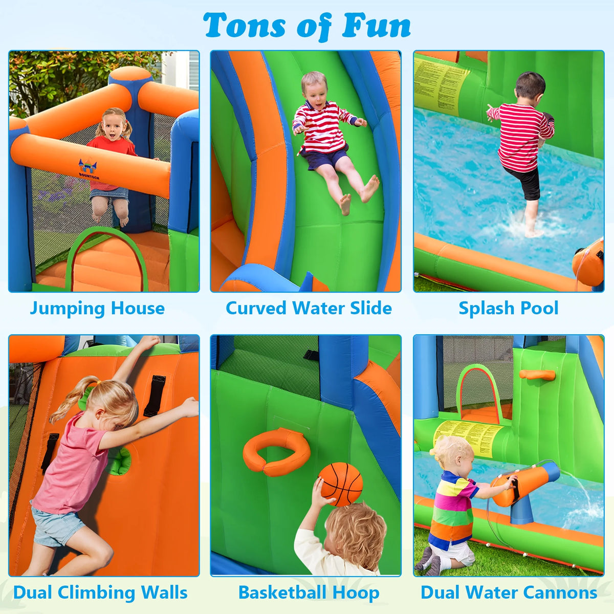 Inflatable Water Slide Bounce Castle with Dual Climbing Walls and 735W Blower A360