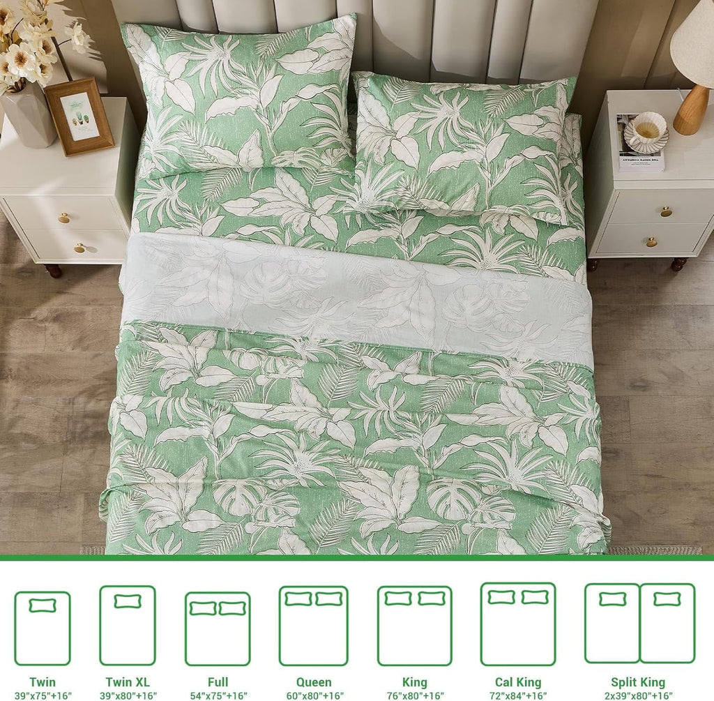Green Floral Cotton Sheet Set Queen Size 4PC G8318