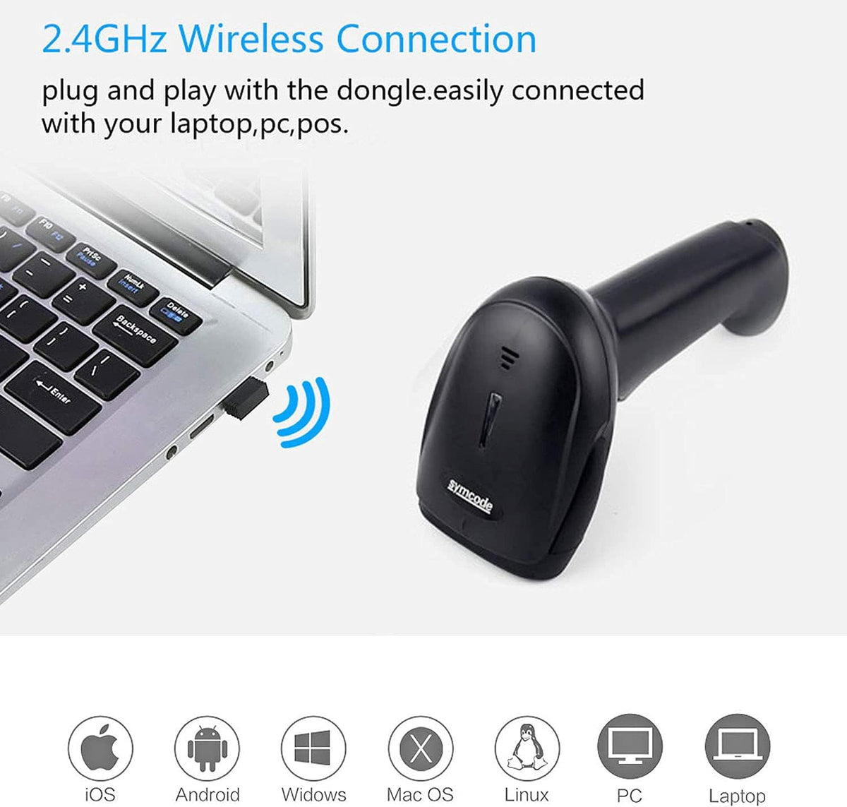2.4GHz & USB Wireless 2D Barcode Scanner with Stand Pack of 2 T735210