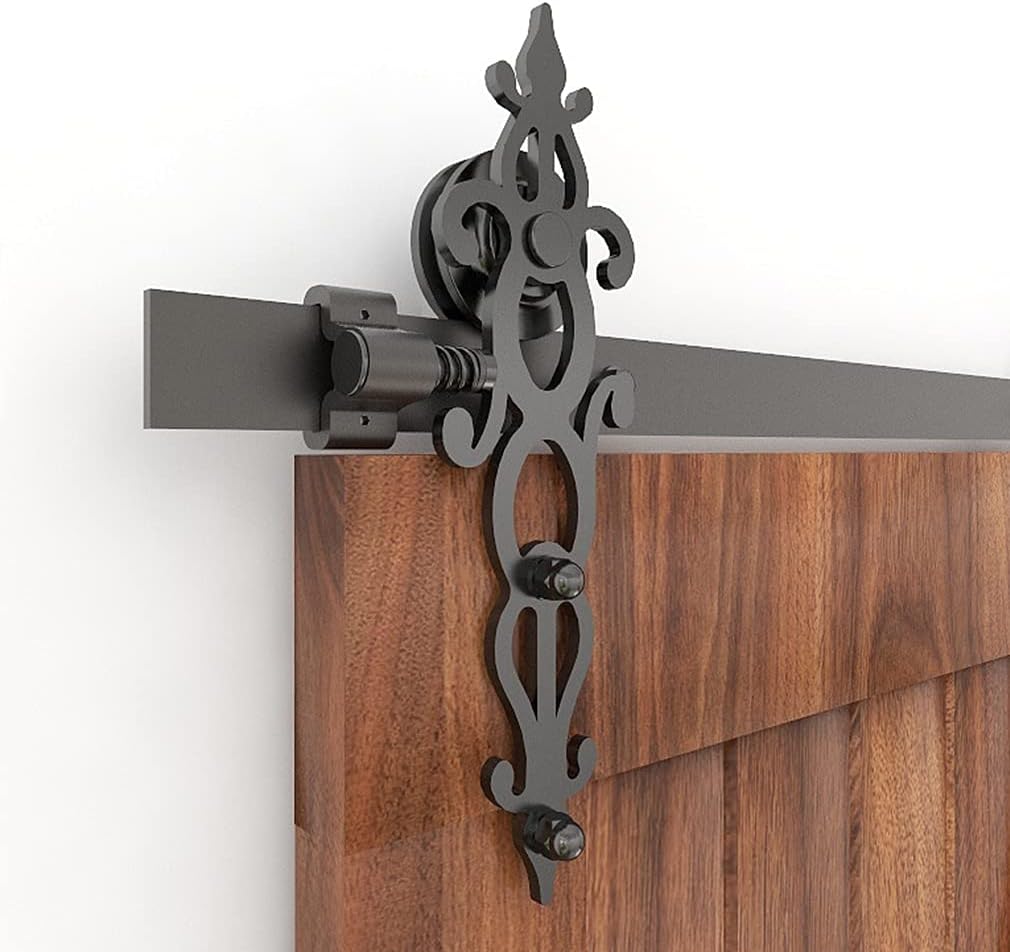 6.6FT Single Sliding Barn Door Hardware Kit Black Carbon Steel Flat Track System 5-Piece Rails Pack of 2 B281