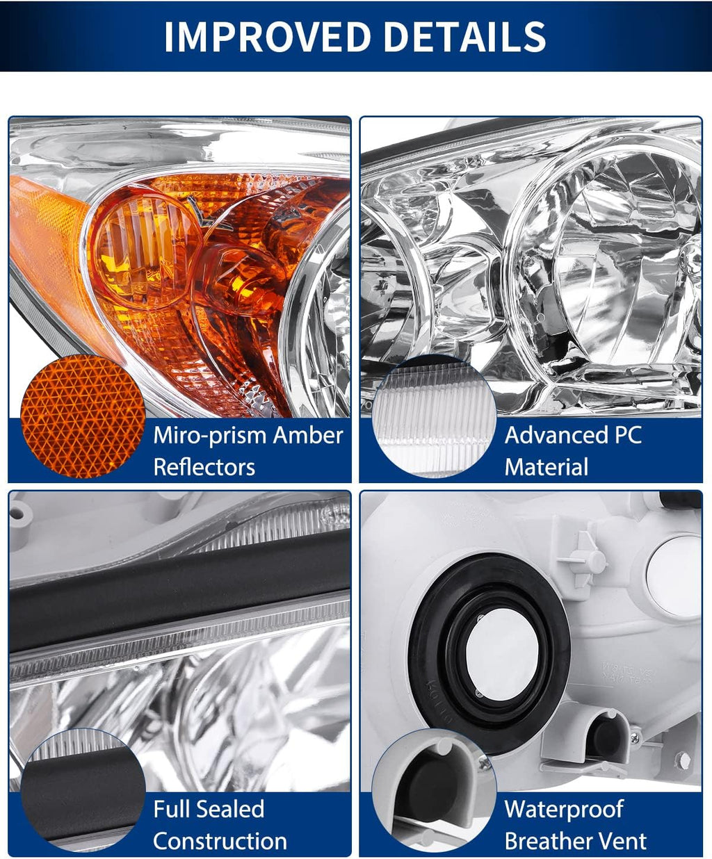 Chrome Housing Clear Lens Headlights Assembly H57298