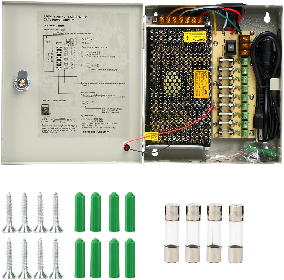 9 Channel CCTV Power Supply Box DC 12V 10A Pack of 2 H966